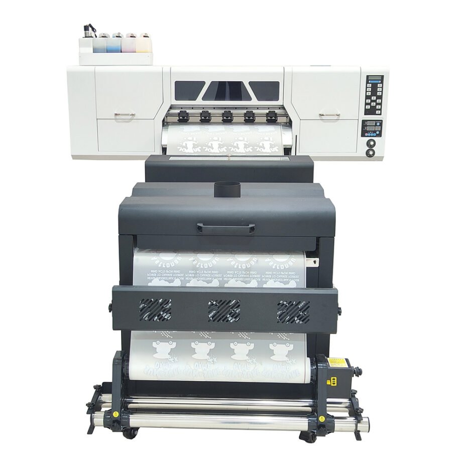 Best 60cm DTF Printer – Front view showcasing the XP600, I3200, and I1600 print heads for high-quality heat transfer printing on PET film