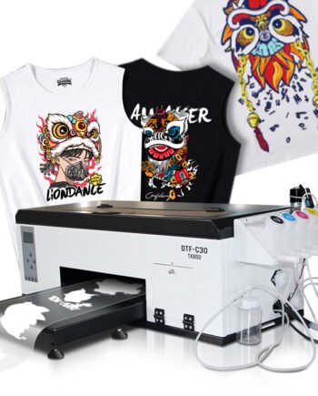 Best DTF Printer for T-shirts – Front view and printing results on T-shirt with vibrant design