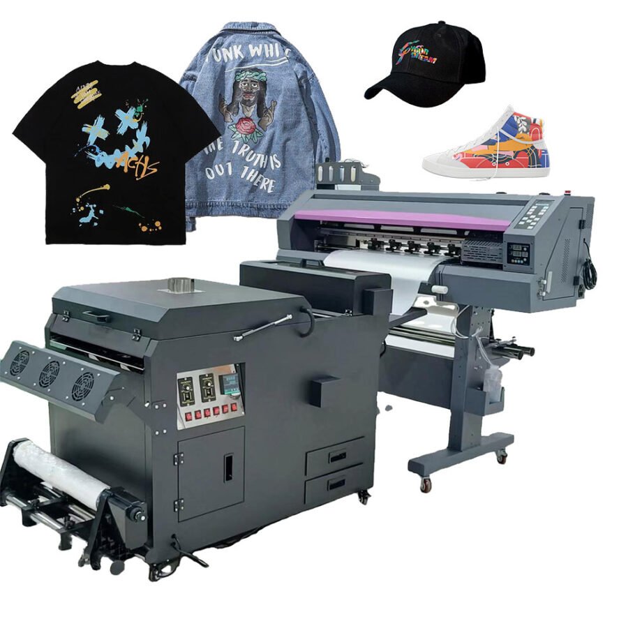 Best White Ink DTF Printer – Machine view with print sample showing vibrant color and detail on T-shirt