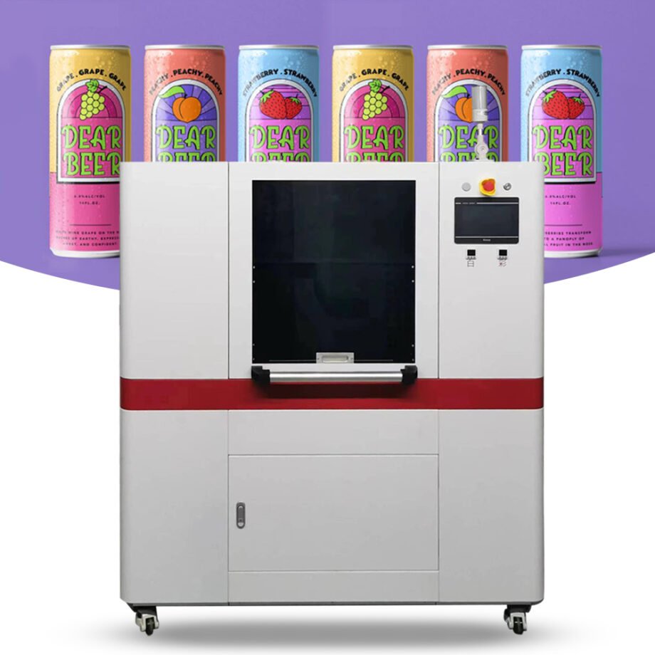 Close-up front view of the High-Speed 360° Rotary UV Printer highlighting the advanced 360° spiral printing technology