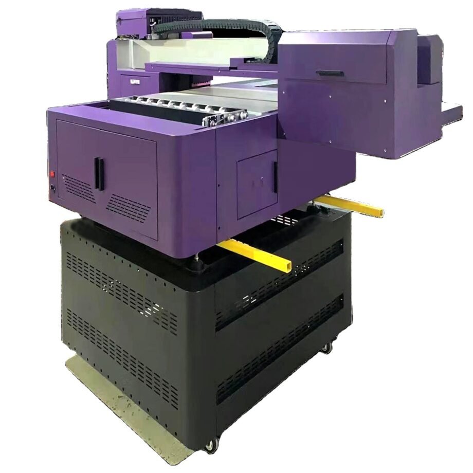 Side view of the Multifunctional LED UV Flatbed Printer showcasing its sleek design and EPSON i3200 printhead